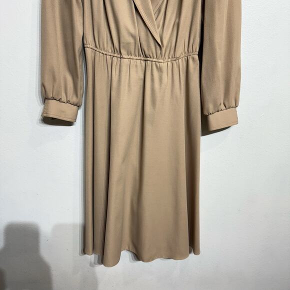Leslie Fay Tan Vintage Midi Dress Sz 12 - Picture 4 of 14